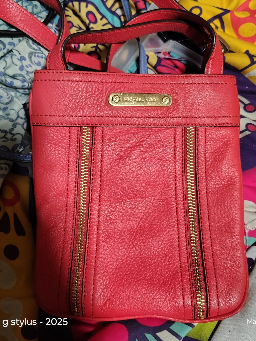 😎🔥MICHAEL KORS- Moxley Redish Coral Color Crossbody Leather Bag